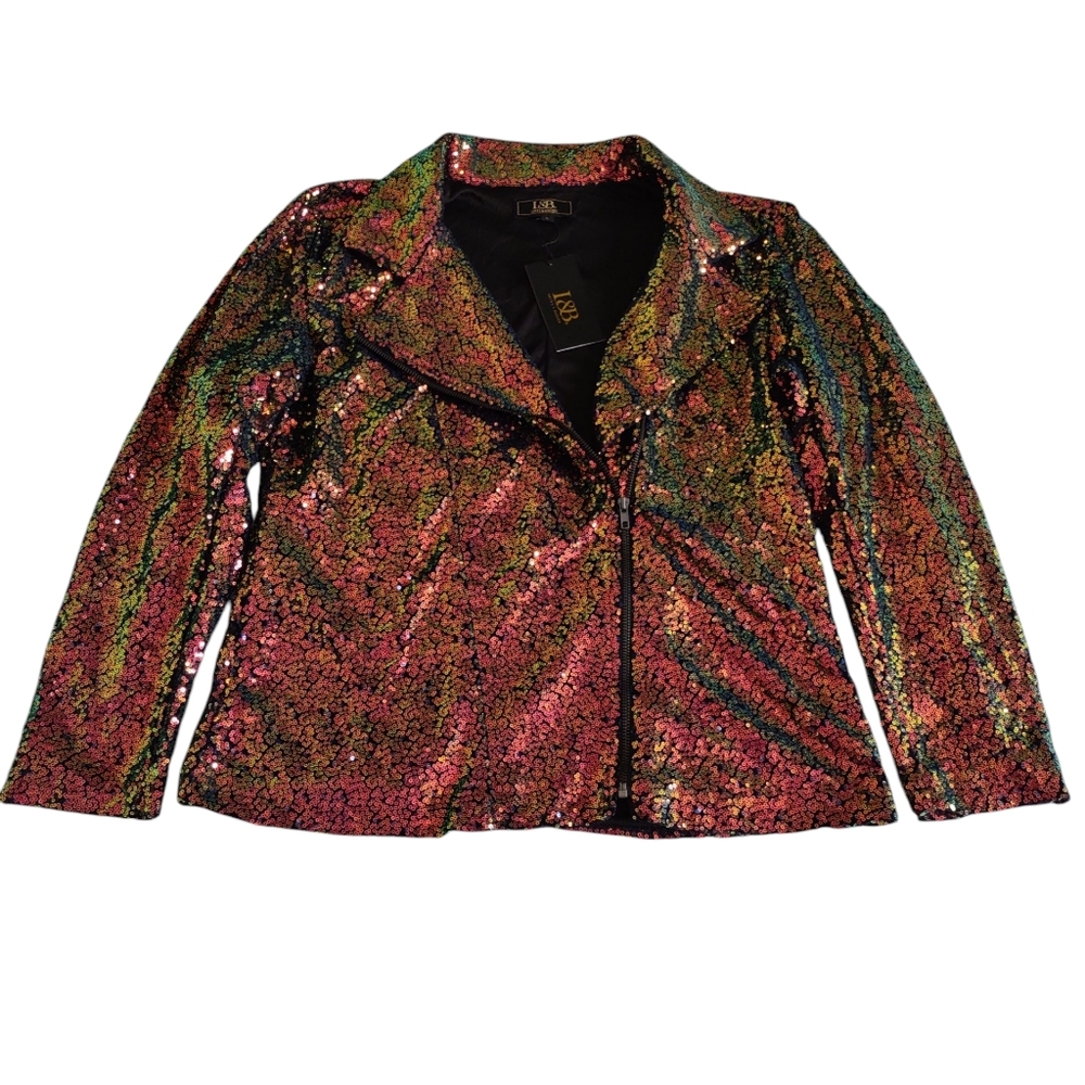 NWT Lucky & Blessed Large Sequin Asymmetrical Zip Jacket